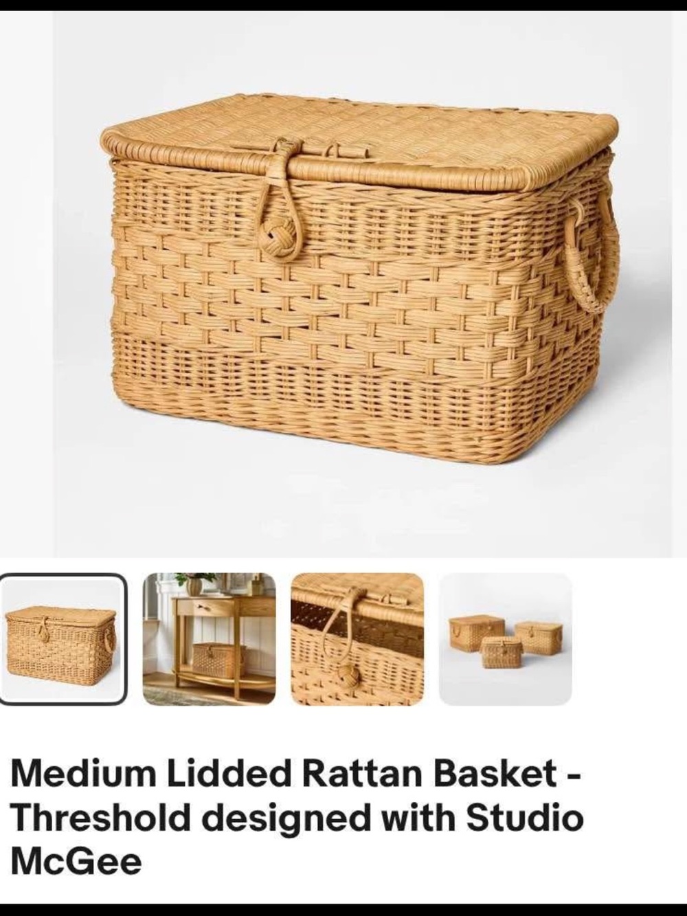 Threshold Medium Lidded Rattan Basket in Natural